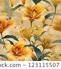 Japanese style watercolor painting, gold background, lily flower 123115507