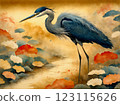 Japanese-style watercolor painting, gold background, heron 123115626