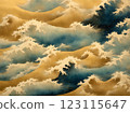 Japanese style watercolor gold background wave 123115647