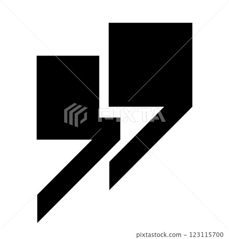 A set of square quotation marks with sharp edges in black on a white background. 123115700