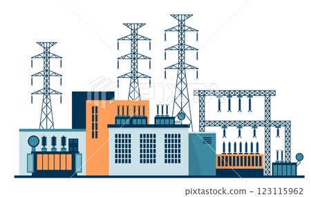 Electricity generation, gas power plant. Industrial factory and plant buildings Electricity generation, gas power plant. Industrial factory and plant buildings 123115962