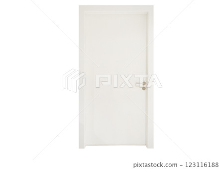 Minimalist White Door with Silver Handle Isolated on White 123116188