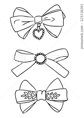 Hand drawn black and white illustration of bows 123116261