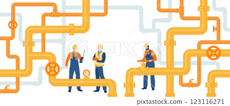 Gas pumping station, gas industry and gas transport system. Energy resources. . Petrol production workers 123116271