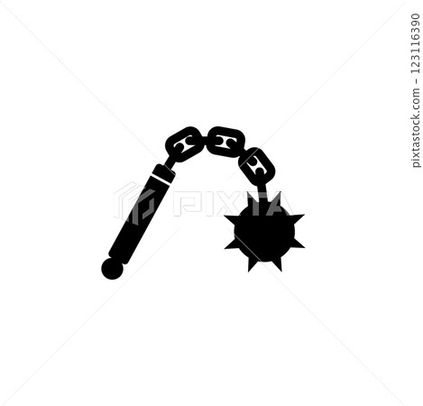 Bold vector icon of medieval flail, symbolizing ancient warfare and knight weaponry Bold vector icon of medieval flail, symbolizing ancient warfare and knight weaponry 123116390