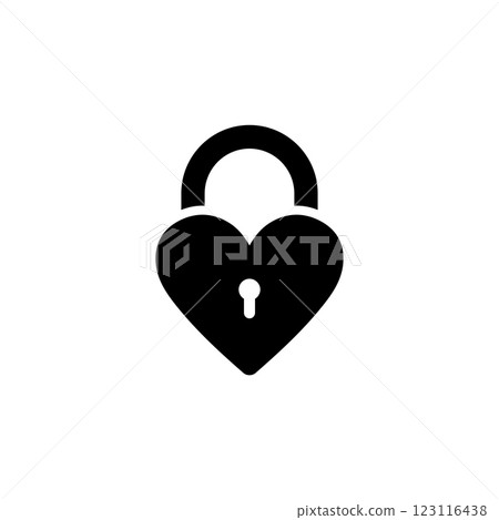 Amour Heart Lock, Love Wedding Padlock Solid Flat Vector Icon Isolated on White Background 123116438