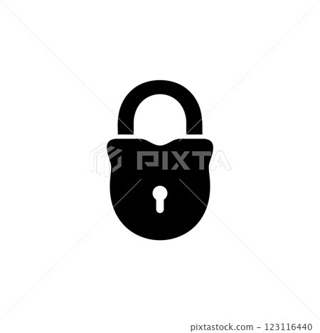 Closed Barn Padlock, Protection Lock Solid Flat Vector Icon Isolated on White Background 123116440
