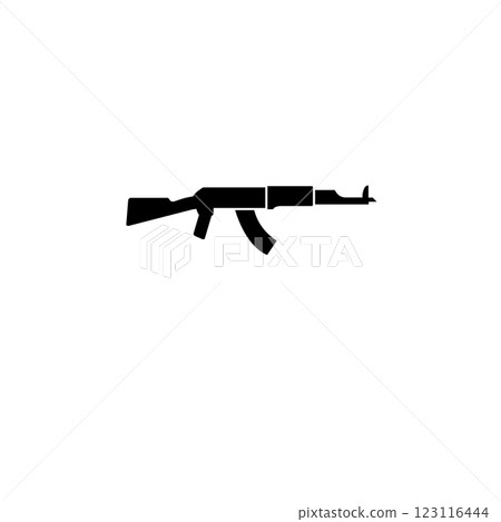 Submachine Gun, Police and Army Weapon Solid Flat Vector Icon Isolated on White Background 123116444