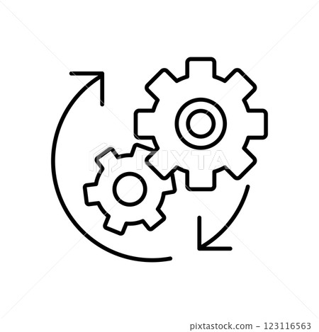 Optimization outline icon. Two cogwheels with arrows. Process symbol in black for your web site design icon color editable Optimization outline icon. Two cogwheels with arrows. Process symbol in black for your web site design icon color editable 123116563