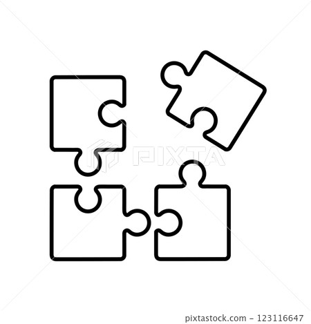 Integration outline icon. 4 puzzle pieces business concept icon. Development icon. vector. Editable stroke. linear style sign for use web design. Symbol illustration. 123116647