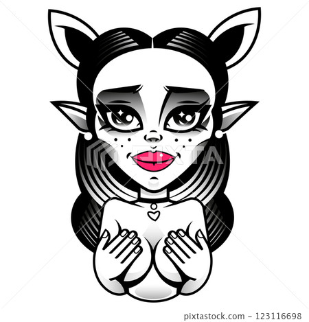 Fairy girl with mandala flowers for coloring book, print on product, laser engraving and so on. illustration 123116698