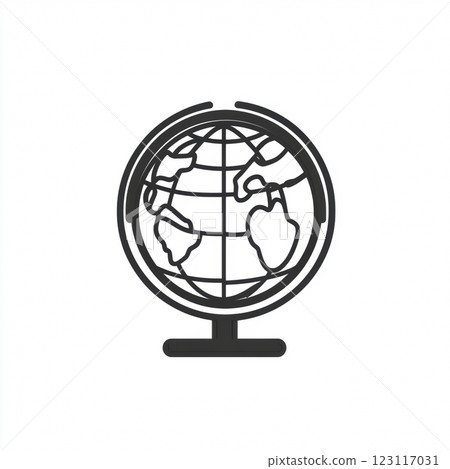 A globe displaying continents and oceans is placed on a stand, ideal for educational settings or geographical studies. 123117031