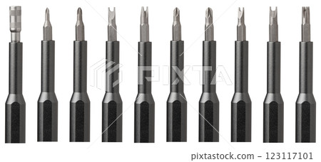 set screwdriver with different bits sizes on isolated or white background set screwdriver with different bits sizes on isolated or white background 123117101