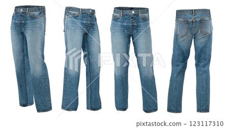 Mens Blue Classic Jeans Mockup, Straight Fit, Isolated on White Background, 3D Render 123117310