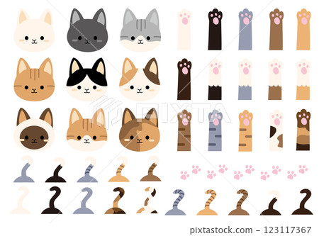 可愛的貓咪部位插畫素材集 123117367