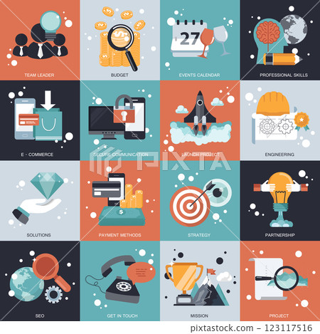 Business, management, technology colorful icon collection. Flat vector illustration 123117516
