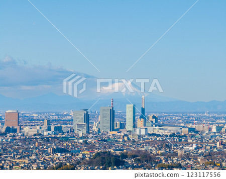 Aerial view of Saitama New Urban Center and Mt. Fuji, Saitama City 123117556