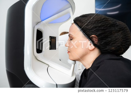 Facial recognition technology in use at a high-tech diagnostic center 123117579