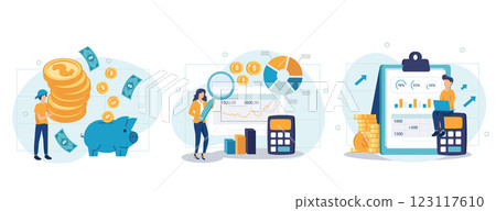 Cost optimization concept set. Idea of financial and marketing strategy. Cost and income balance. Spending and cost reduction, while maximizing business value. Isolated flat illustration vector Cost optimization concept set. Idea of financial and marketing strategy. Cost and income balance. Spending and cost reduction, while maximizing business value. Isolated flat illustration vector 123117610