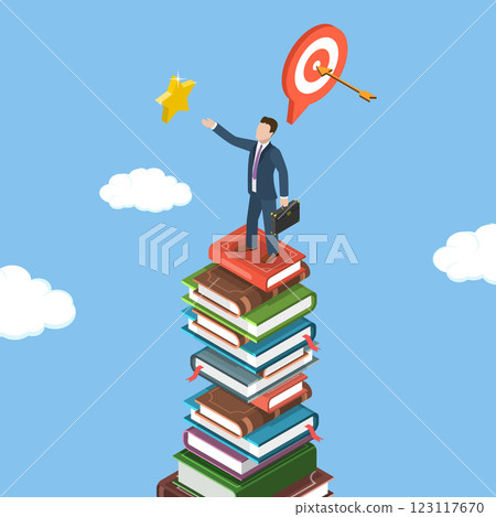 3D Isometric Flat Vector Illustration of Motivation Or Ambition, Knowledge, Learning Process 123117670