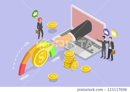 3D Isometric Flat Vector Illustration of Cost Cutting And Efficiency, Price Management 3D Isometric Flat Vector Illustration of Cost Cutting And Efficiency, Price Management 123117696
