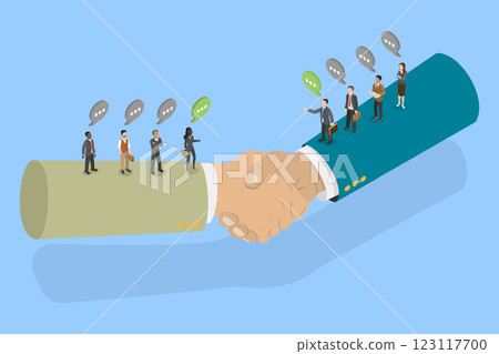 3D Isometric Flat Vector Illustration of Businesss Collaborations, Strategic Partnership Approach 123117700