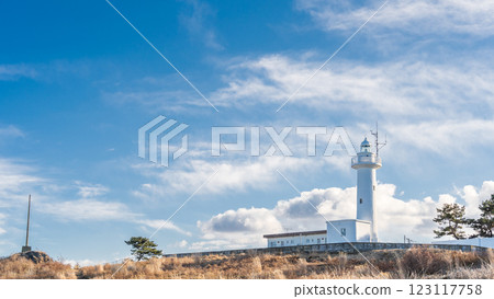 "Aomori Prefecture" The beautiful white Samekado Lighthouse on Tanesashi Coast, Hachinohe City "Aomori Prefecture" The beautiful white Samekado Lighthouse on Tanesashi Coast, Hachinohe City 123117758