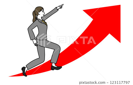 一位女商人指著一個向上的箭頭的插圖 一位女商人指著一個向上的箭頭的插圖 123117797