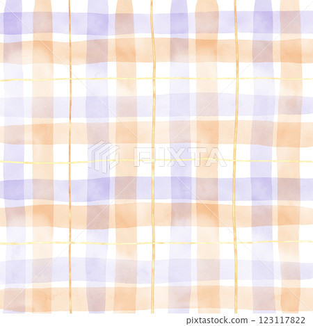 Gold Orange Purple Plaid Gingham Check Hand Drawn Background Pattern Overlay 123117822