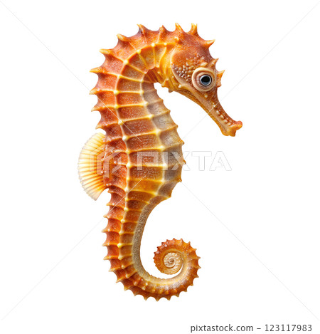 A detailed close up image of a seahorse displayed on atransparent background 123117983