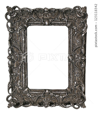 Old vintage silver frame on white 123118342