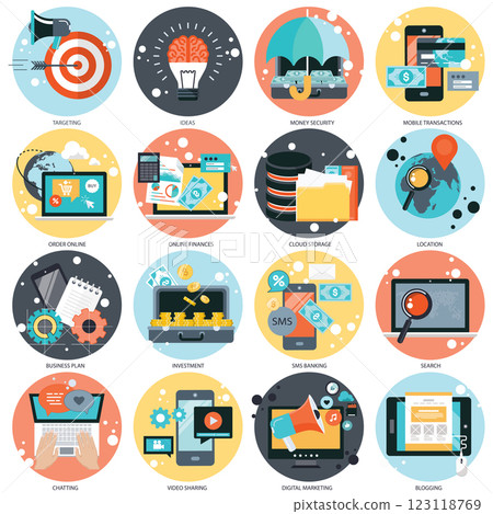 Business and technology colorful modern icon set for websites and mobile applications. Flat vector illustration 123118769