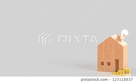 The House wood and coins for property or Building concept 3d Rendering 123118837