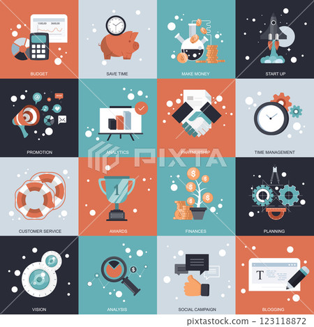 Business, technology and management icon set for websites and mobile applications. Flat vector illustration 123118872