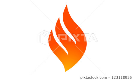 Fire, flame, bonfire. Flame fire icon, abstract style on white background. Flat burn fire symbol, bonfire sign, flame campfire emoji. Camping fireball minimal graphic style. Vector Illustration 123118936
