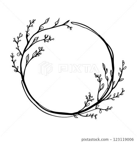A collection of elegant floral wreaths in hand-drawn style, suitable for invitations, wedding designs, branding, and decorative projects. 123119006
