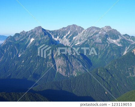 從北阿爾卑斯山常念山望去的夏季穗高山脈 123119053