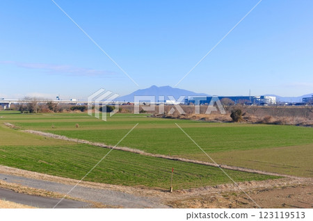 Mount Tsukuba seen across the Kinugawa River in Joso City, Ibaraki Prefecture, February 2025 Mount Tsukuba seen across the Kinugawa River in Joso City, Ibaraki Prefecture, February 2025 123119513