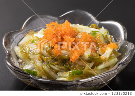 Mekabu cucumber with flying fish roe Mekabu cucumber with flying fish roe 123120218