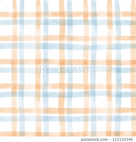 Orange Blue Plaid Gingham Check Hand Drawn Background Overlay 123120346
