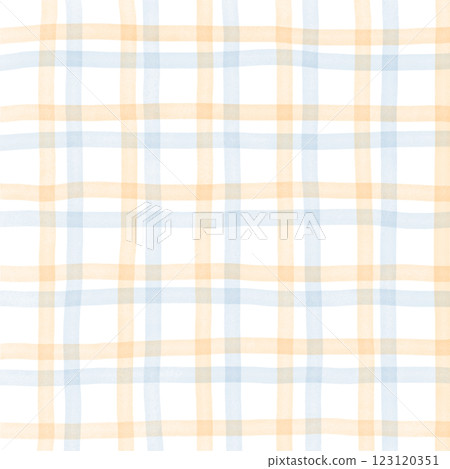 Orange Blue Plaid Gingham Check Hand Drawn Background Overlay 123120351