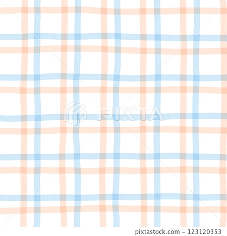 Orange Blue Plaid Gingham Check Hand Drawn Background Overlay 123120353