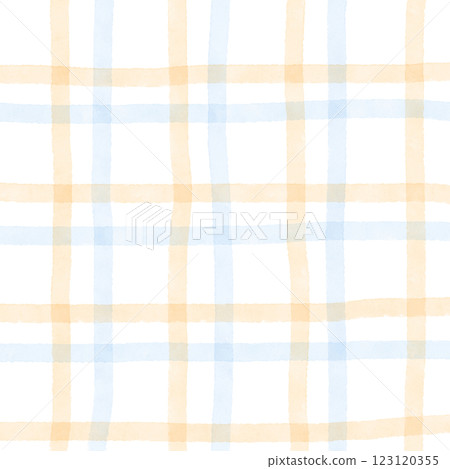Orange Blue Plaid Gingham Check Hand Drawn Background Overlay 123120355