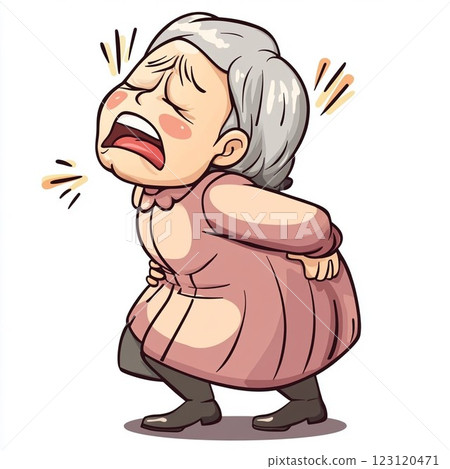 患有背痛的老年婦女 患有背痛的老年婦女 123120471