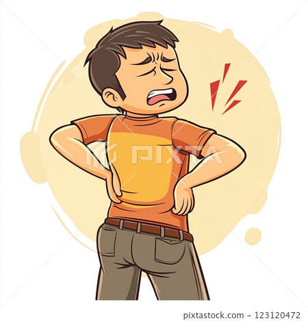 一個患有腰痛的年輕人 一個患有腰痛的年輕人 123120472