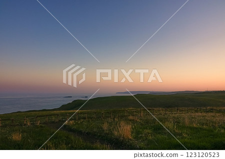 Scenery of the Pacific Ocean after sunset as seen from Biwase Observatory in Hama-naka, Hokkaido 123120523