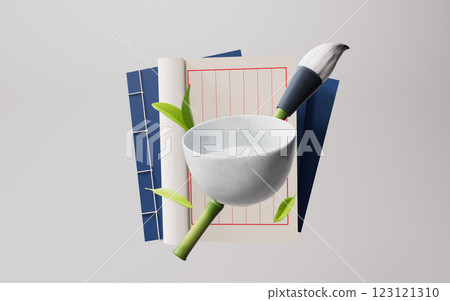 Teapot and Chinese ancient books, 3d rendering. Teapot and Chinese ancient books, 3d rendering. 123121310