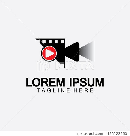 Play movie Video Camera& Film Strip Play Movie Cinema Entertainment Stock Vector icon logo design 123122360