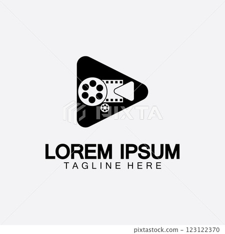 Play movie Video Camera& Film Strip Play Movie Cinema Entertainment Stock Vector icon logo design 123122370