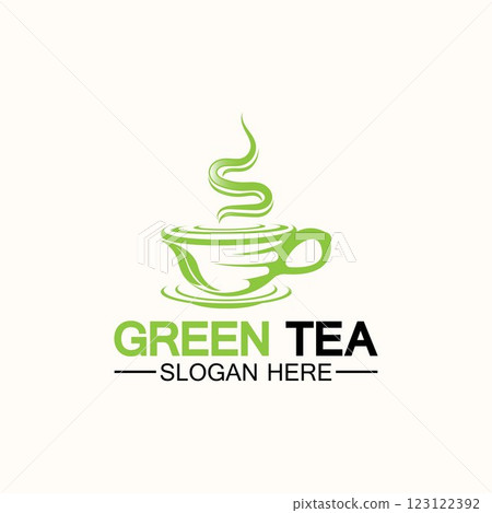 Tea cup logo vector design.Green tea vector logo template. 123122392